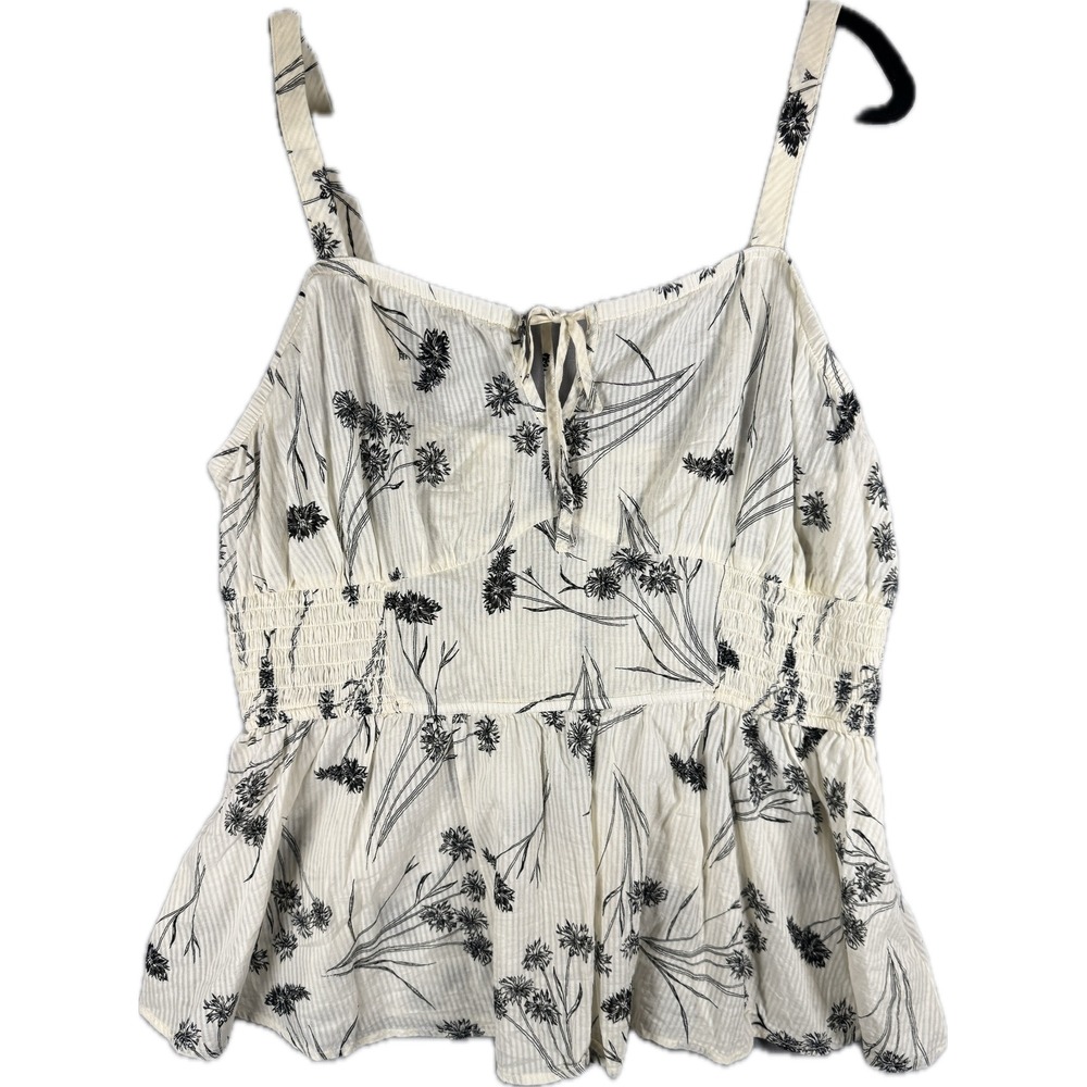 Torrid Cami Top Women 1 White Black Floral Smocked Waist Peplum Cotton 14-16